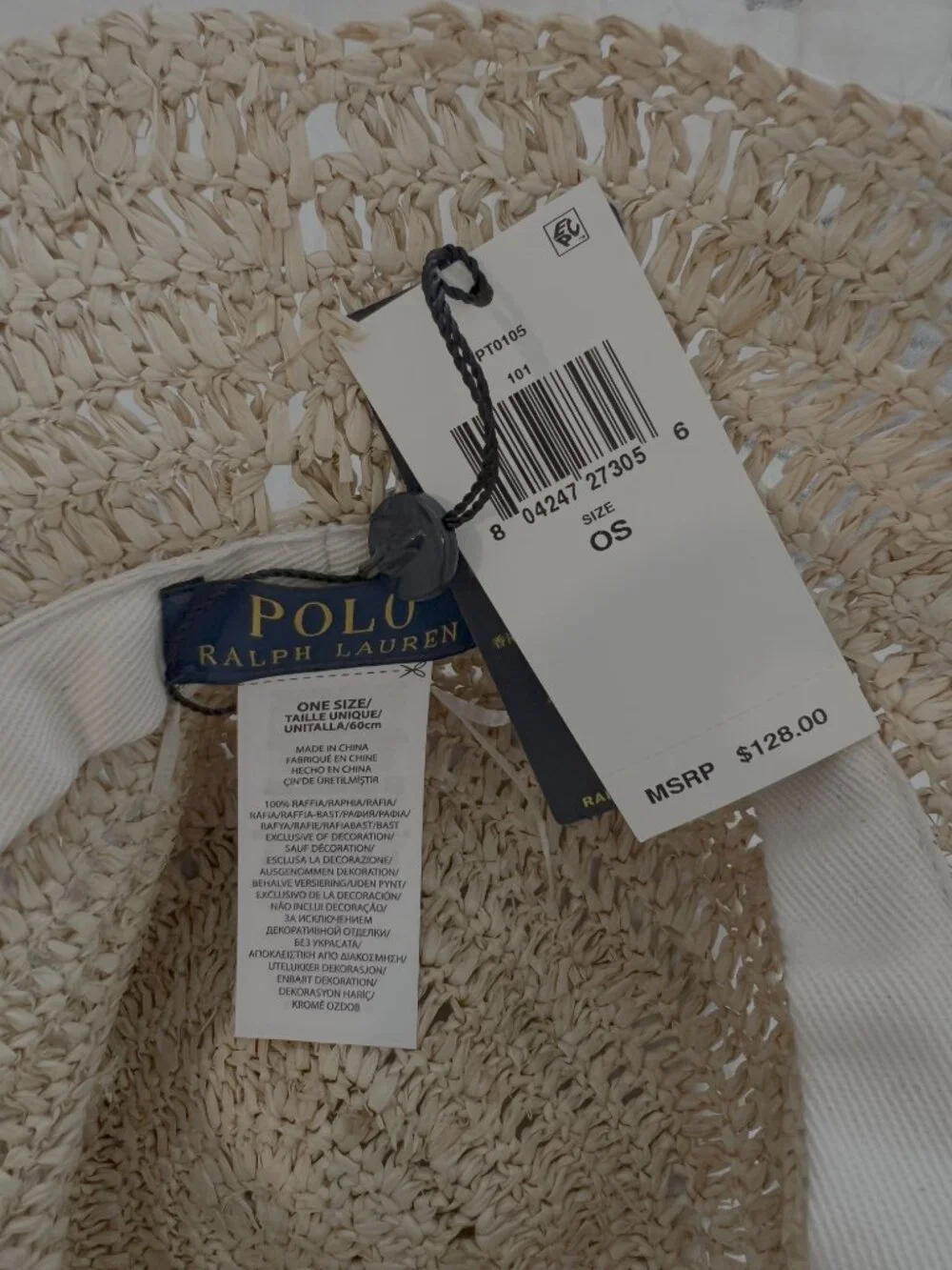 Polo Ralph Lauren Raffia Bucket Hat OS NWT